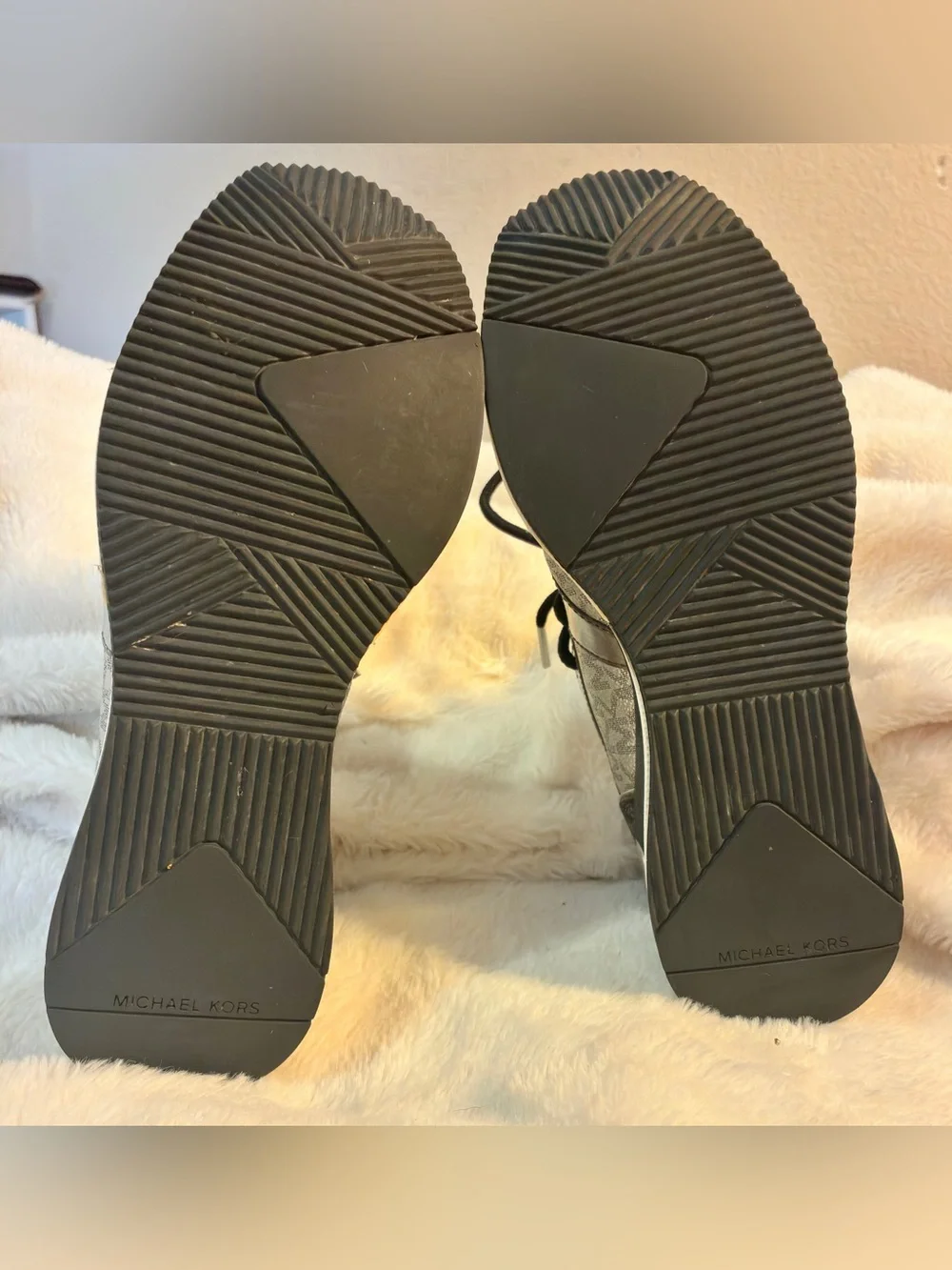 Michael Kors Liv Glitter Mesh Wedge Trainers - Size 6